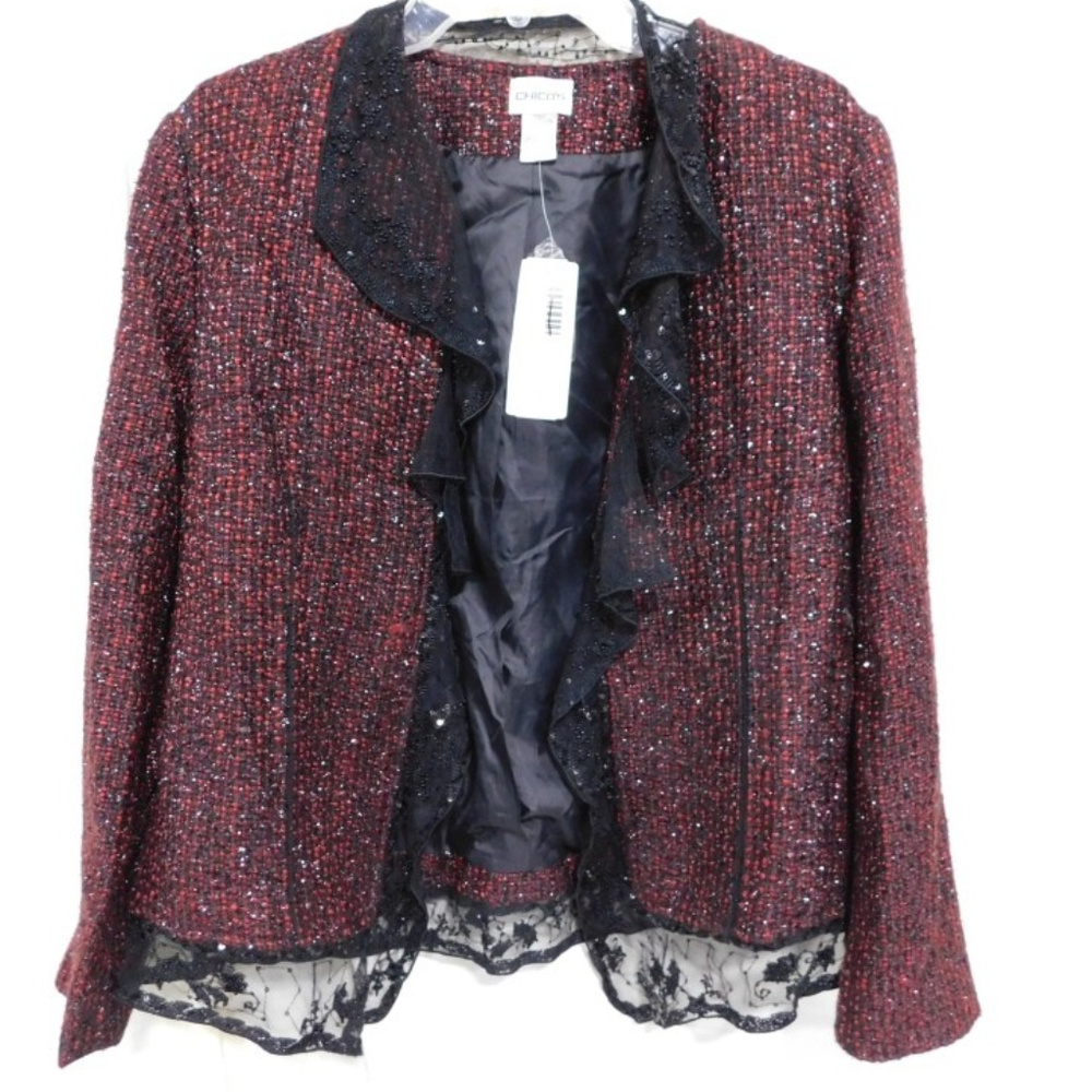 CHICO'S SZ.1 BEADED TWEED BLAZER/JACKET (Gently Used) - Picture 8 of 10